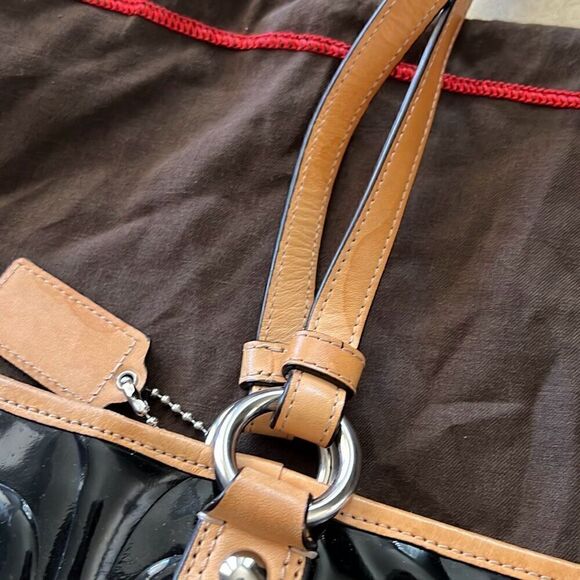 Coach Peyton Embossed Patent Black Purse Handbag With Tan K1261-F22322 - Picture 6 of 12